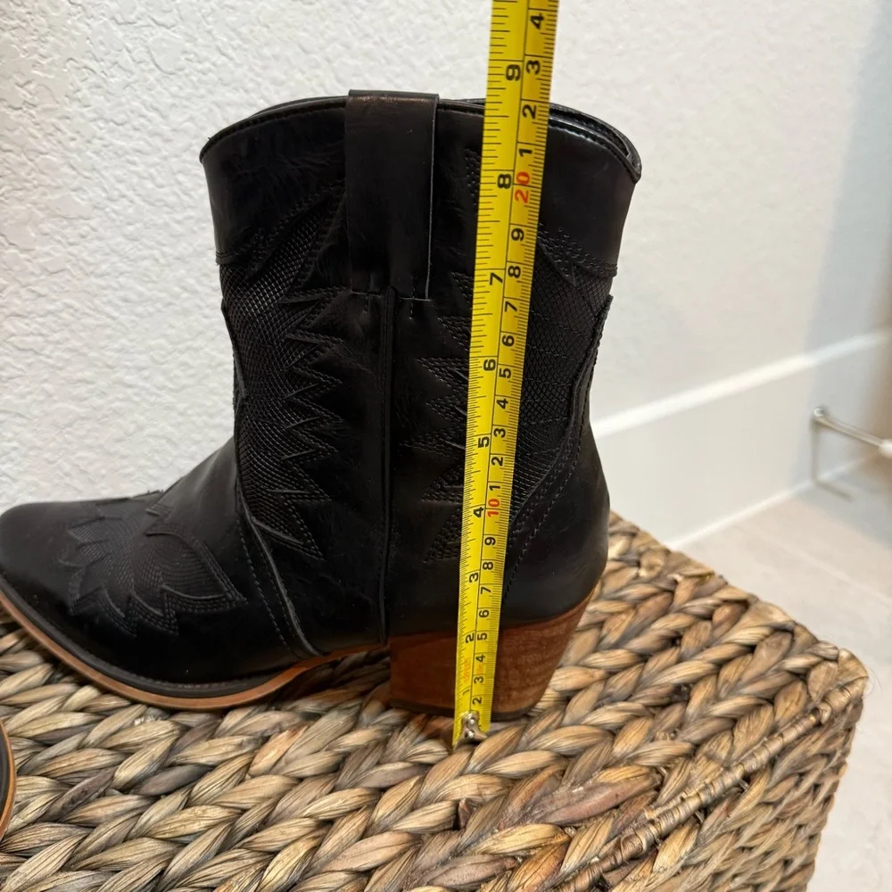 Black Western-Inspired Leather Ankle Booties